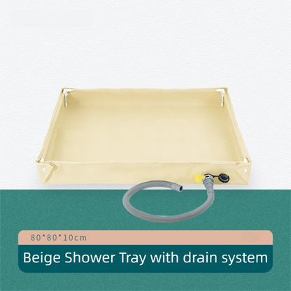 80x80x10CM Beige Portable Outdoor Shower Tray & Versatile Collapsible Water Basin - Reinforced Support and Drainage System- Leak-proof Oxford Large Base for Camping, Beach & Garden