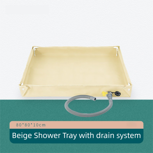 80x80x10CM Beige Portable Outdoor Shower Tray & Versatile Collapsible Water Basin - Reinforced Support and Drainage System- Leak-proof Oxford Large Base for Camping, Beach & Garden