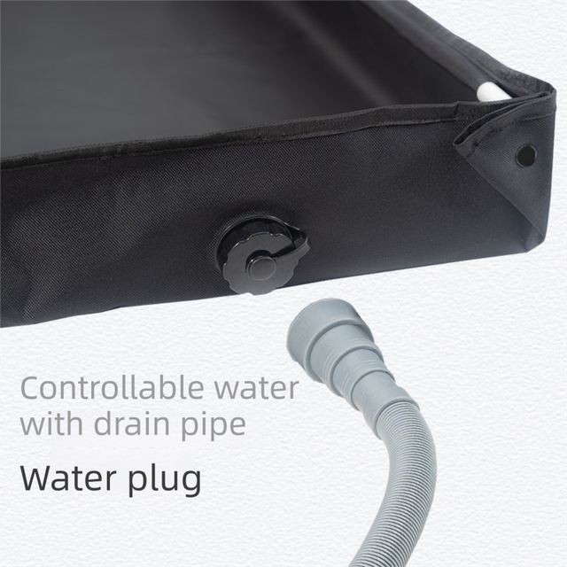 80x80x10CM Beige Portable Outdoor Shower Tray & Versatile Collapsible Water Basin - Reinforced Support and Drainage System- Leak-proof Oxford Large Base for Camping, Beach & Garden