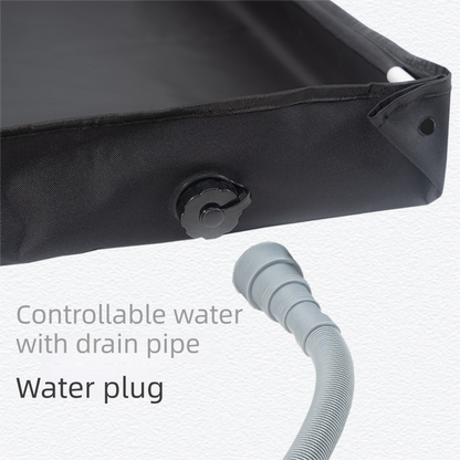 80x80x10CM Beige Portable Outdoor Shower Tray & Versatile Collapsible Water Basin - Reinforced Support and Drainage System- Leak-proof Oxford Large Base for Camping, Beach & Garden