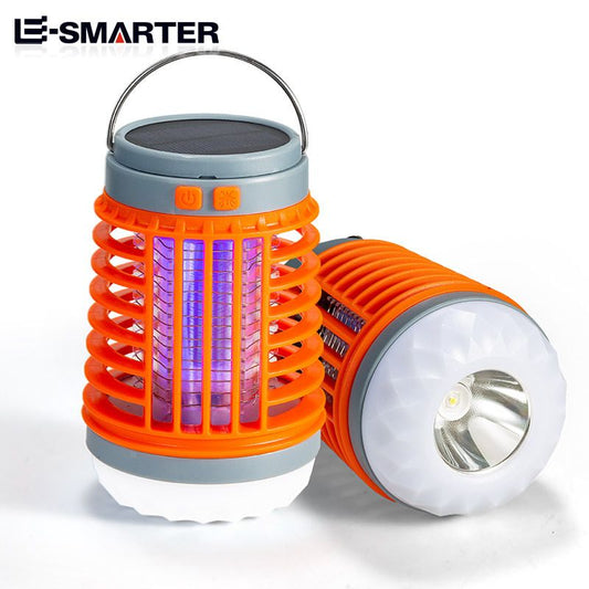 Orange 2-in-1 Cordless Flashlight & Zapper Lantern - Solar / USB Charging, 360Â° High Voltage Grid and Hanging Hook - Waterproof Mosquito Killer & 4-Mode Camping Light for Outdoor, Home & Patio