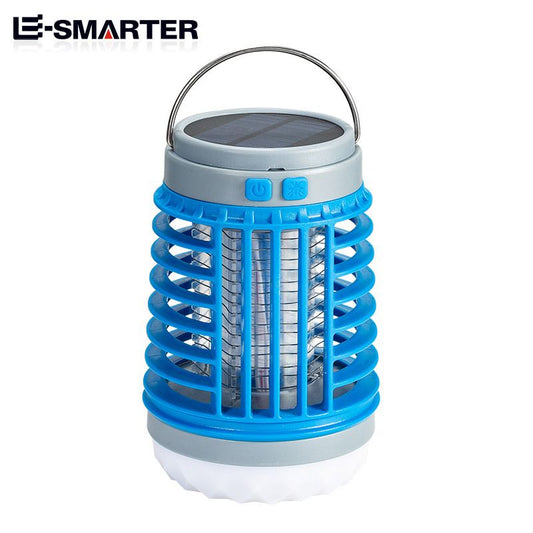 Blue 2-in-1 Cordless Flashlight & Zapper Lantern - Solar / USB Charging, 360Â° High Voltage Grid and Hanging Hook - Waterproof Mosquito Killer & 4-Mode Camping Light for Outdoor, Home & Patio