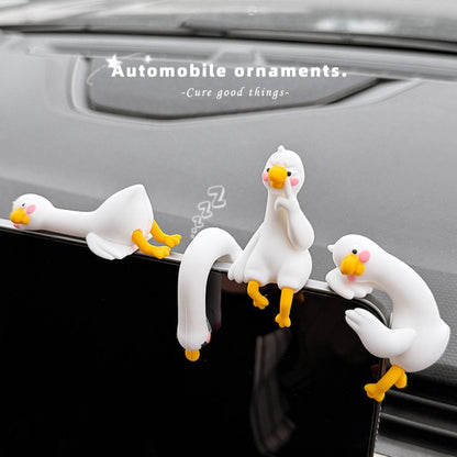 4-Piece Adorable Pomelo Duckies Resin Figurine with Adhesive Backing - Creative Desktop & Car Ornaments for Computer Monitors & Home Decor