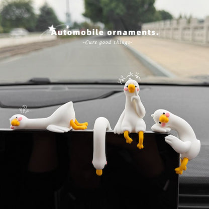 4-Piece Adorable Pomelo Duckies Resin Figurine with Adhesive Backing - Creative Desktop & Car Ornaments for Computer Monitors & Home Decor