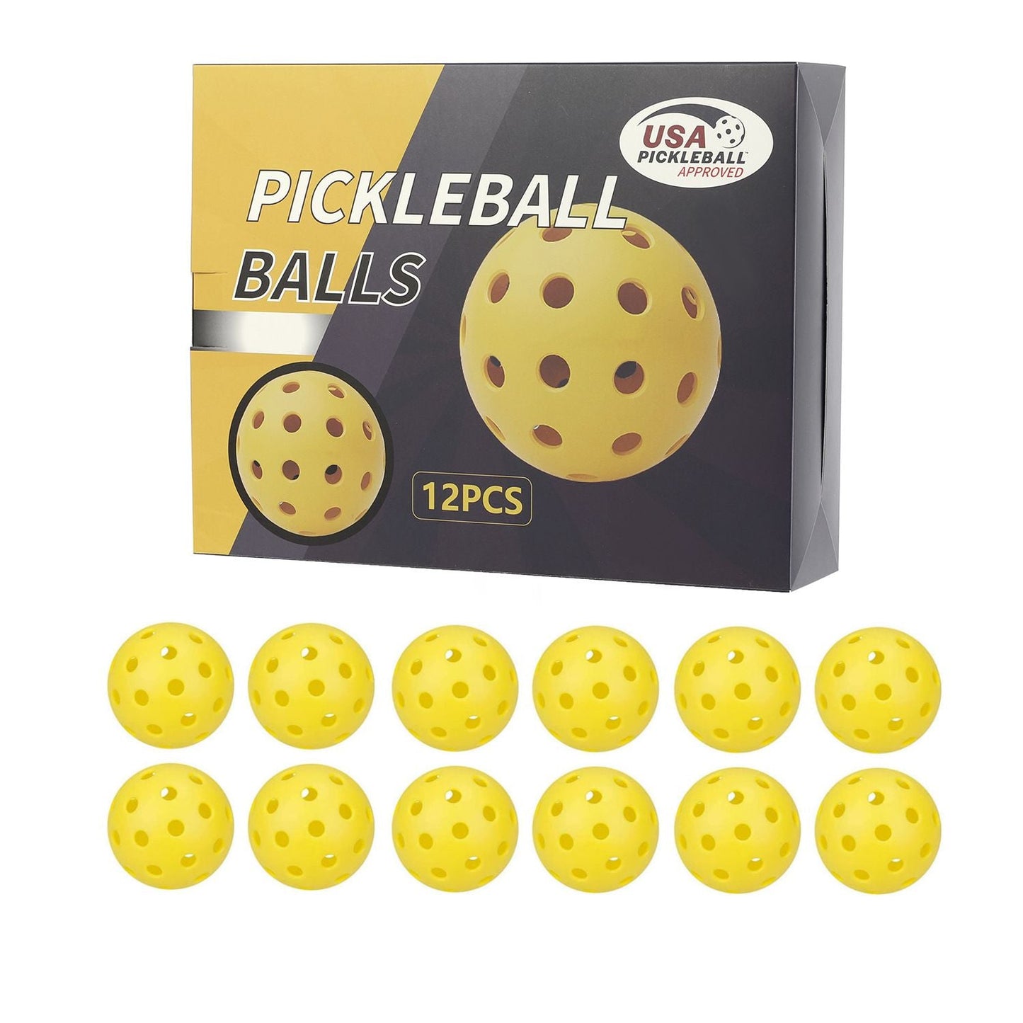 12-Pack Yellow Professional Outdoor Pickleballs in Deluxe Gift Box - Seamless Crack-Resistant 40-Hole Training Balls Set