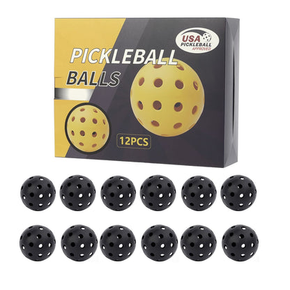 12-Pack Black Professional Outdoor Pickleballs in Deluxe Gift Box - Seamless Crack-Resistant 40-Hole Training Balls Set