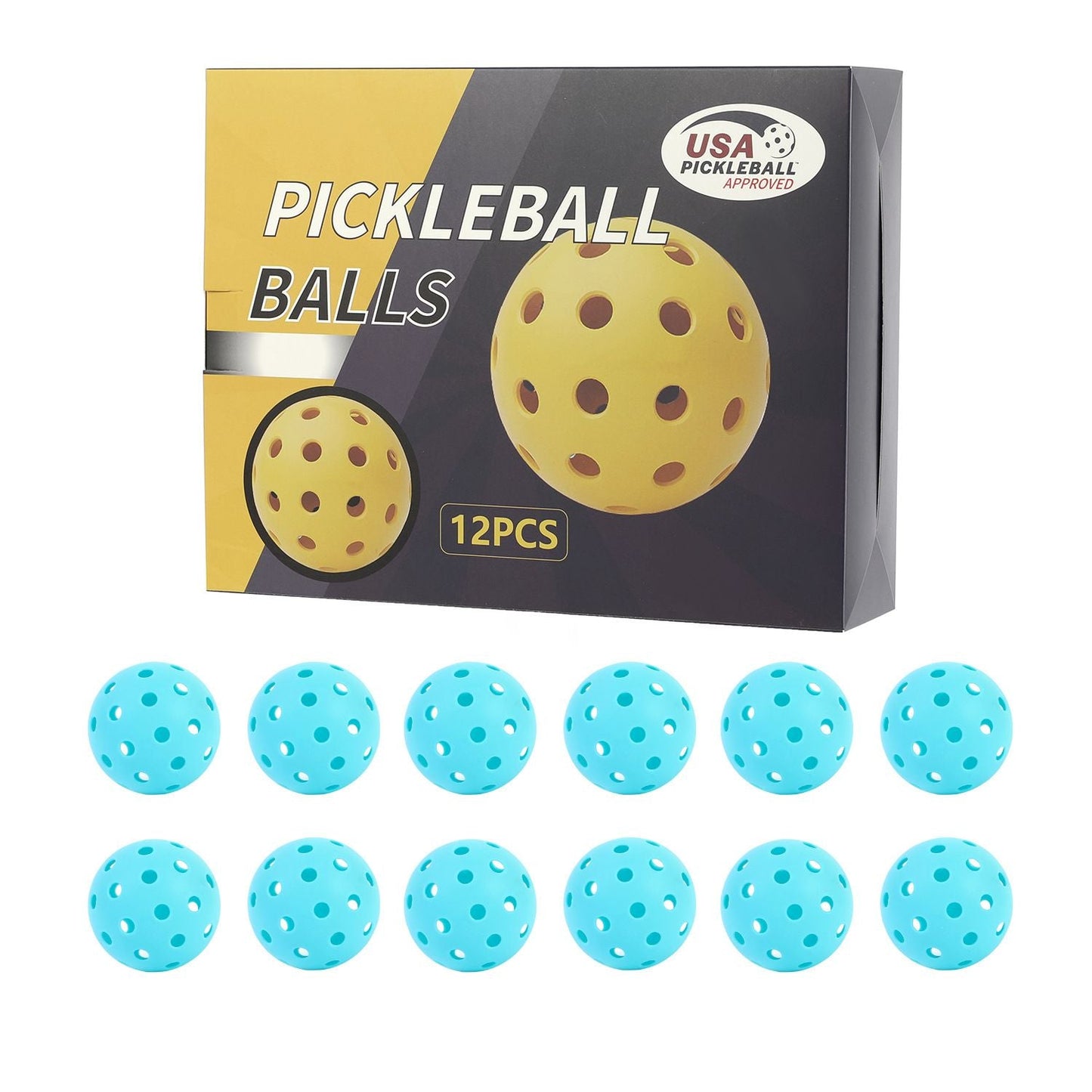 12-Pack Light Blue Professional Outdoor Pickleballs in Deluxe Gift Box - Seamless Crack-Resistant 40-Hole Training Balls Set
