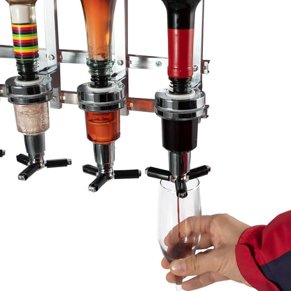 Professional Wall-Mounted Alcohol Tot Dispenser (3 Head) - Heavy Duty Adjustable Metal Wine Rack Decor with Spring-Loaded Bottle Holder