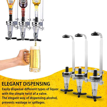 Professional Wall-Mounted Alcohol Tot Dispenser (6 Head) - Heavy Duty Adjustable Metal Wine Rack Decor with Spring-Loaded Bottle Holder