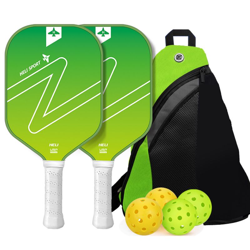 Gradient Green Fiberglass Pickleball Paddle Set - USAPA High-Rebound Dual Rackets (TPU Edge), 4 Outdoor Balls & Triangle Carry Case for Outdoor Play