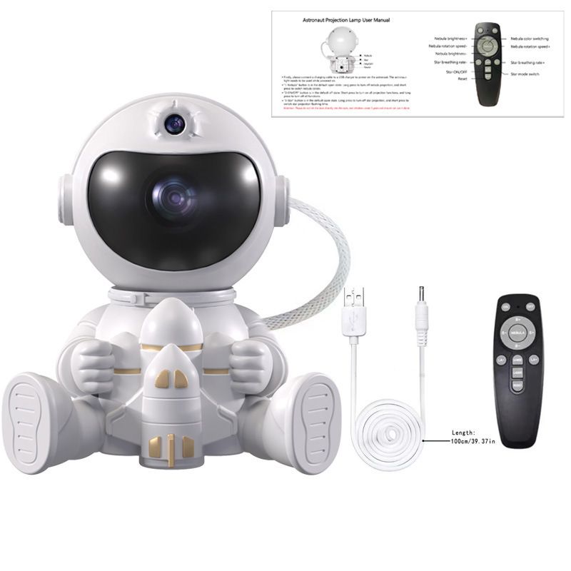 USB Powered Astronaut Nebula Projector & Starry Night Ambient Light with Space Shuttle Accents - 8 Nebula Effects, 360Â° Rotating Head & Remote Control