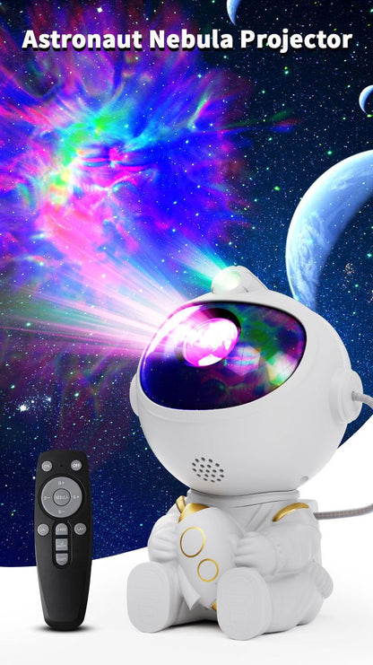 USB Powered Astronaut Nebula Projector & Starry Night Ambient Light with Space Shuttle Accents - 8 Nebula Effects, 360Â° Rotating Head & Remote Control