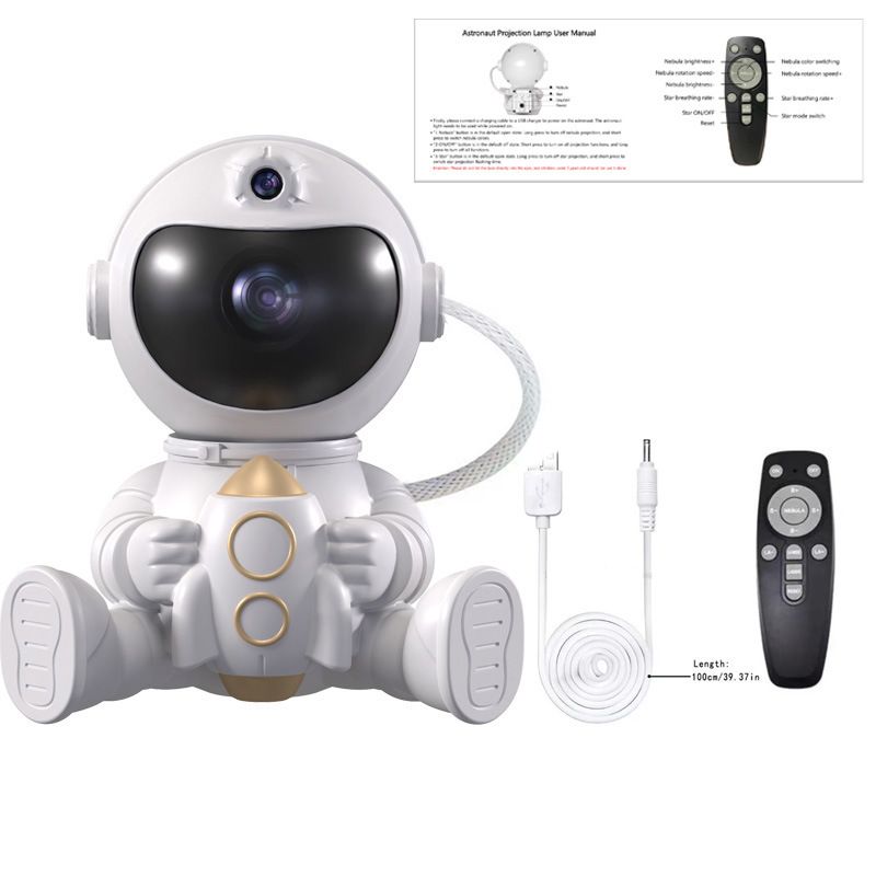 USB Powered Astronaut Nebula Projector & Starry Night Ambient Light with Rocket Accents - 8 Nebula Effects, 360Â° Rotating Head & Remote Control
