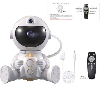 USB Powered Astronaut Nebula Projector & Starry Night Ambient Light with Rocket Accents - 8 Nebula Effects, 360Â° Rotating Head & Remote Control