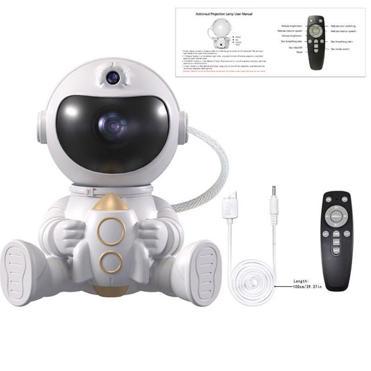 USB Powered Astronaut Nebula Projector & Starry Night Ambient Light with Rocket Accents - 8 Nebula Effects, 360Â° Rotating Head & Remote Control
