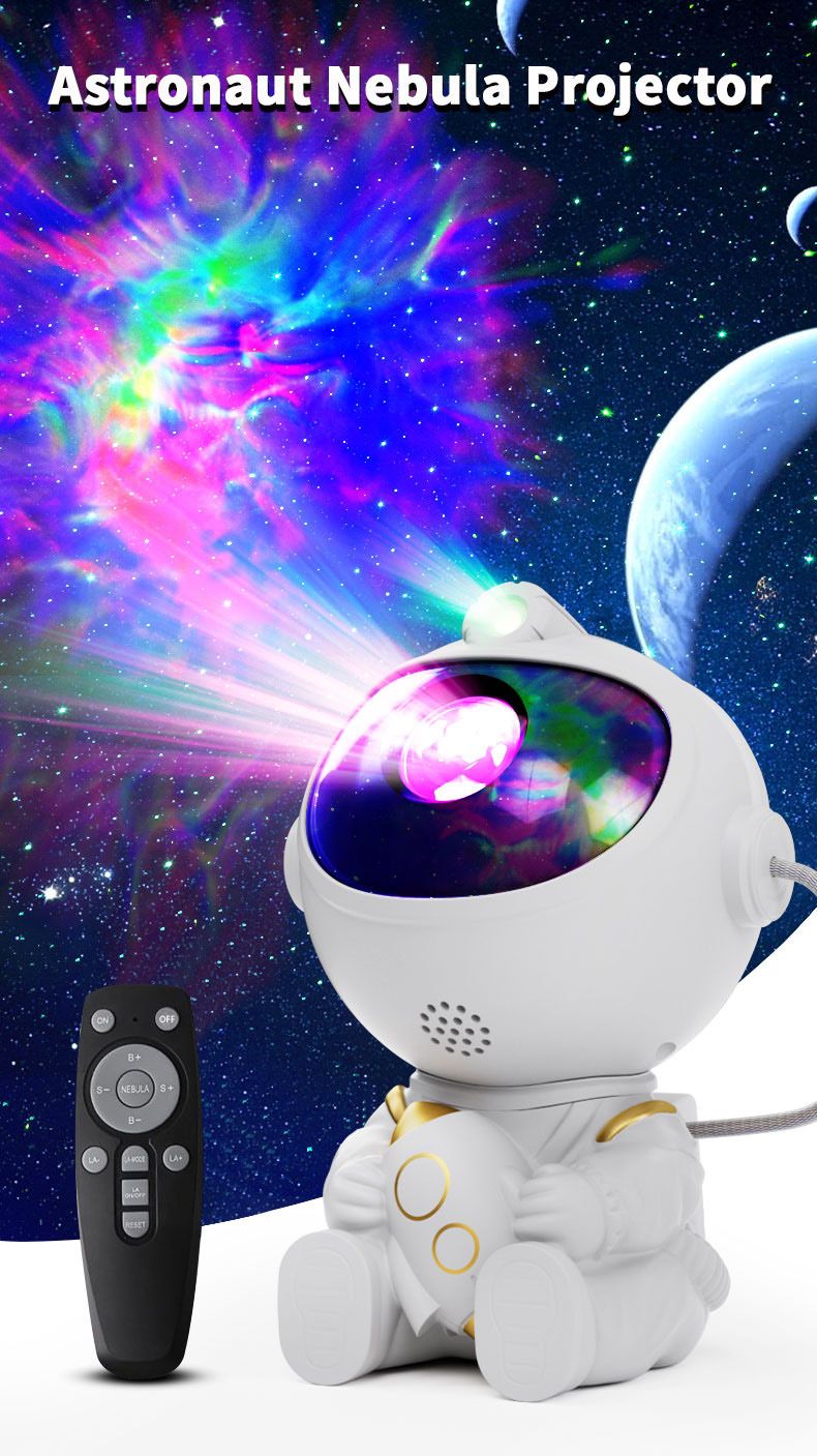USB Powered Astronaut Nebula Projector & Starry Night Ambient Light with Airplane Accents - 8 Nebula Effects, 360Â° Rotating Head & Remote Control