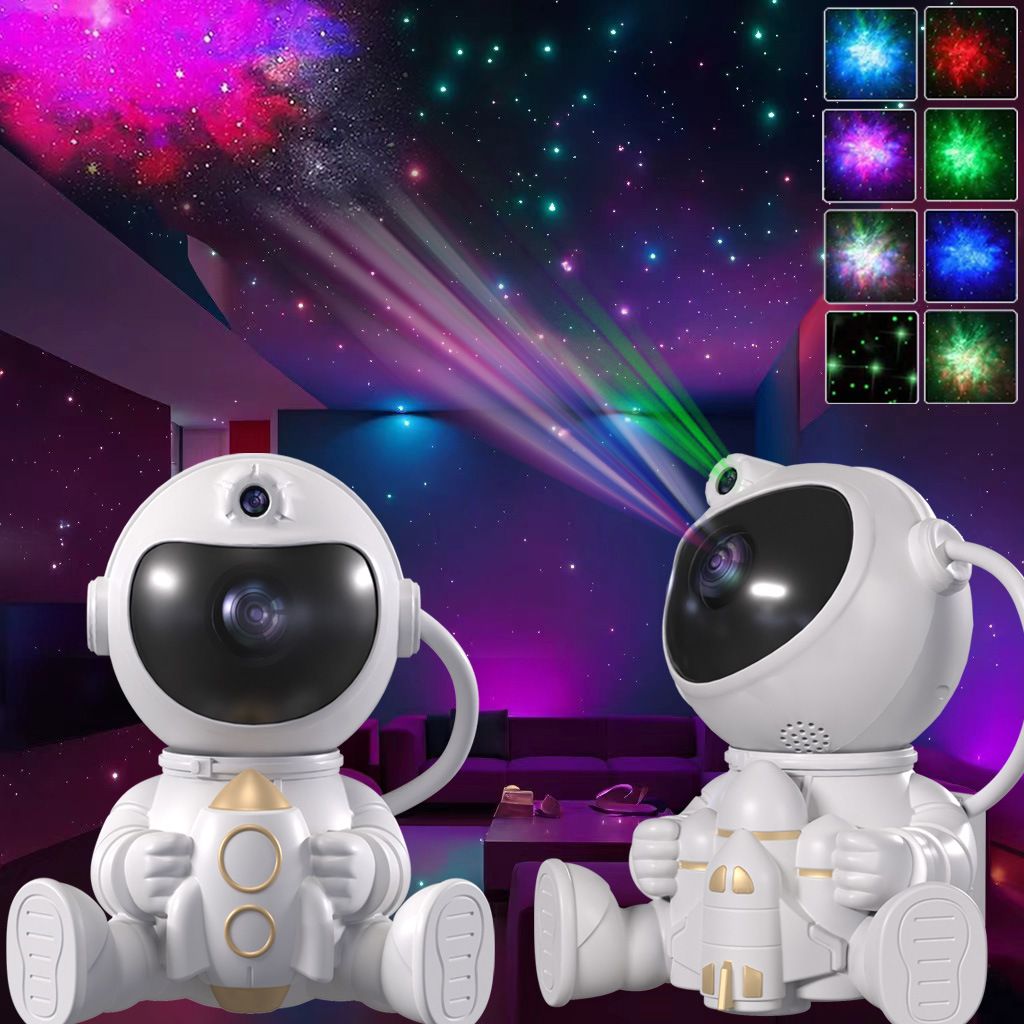 USB Powered Astronaut Nebula Projector & Starry Night Ambient Light with Airplane Accents - 8 Nebula Effects, 360Â° Rotating Head & Remote Control