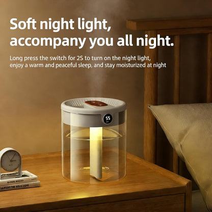 Green 2L Dual-Spray Ultrasonic Humidifier and Air Diffuser with Night Light - USB Powered, Quiet Operation, Smart Digital Display & Real-Time Humidity Sensor