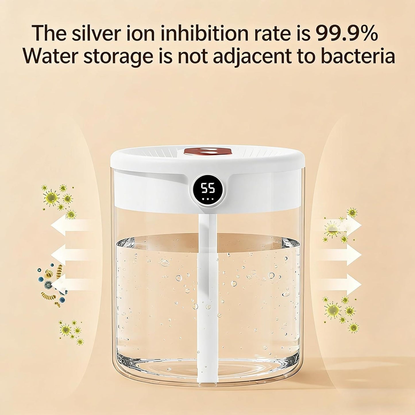 Green 2L Dual-Spray Ultrasonic Humidifier and Air Diffuser with Night Light - USB Powered, Quiet Operation, Smart Digital Display & Real-Time Humidity Sensor