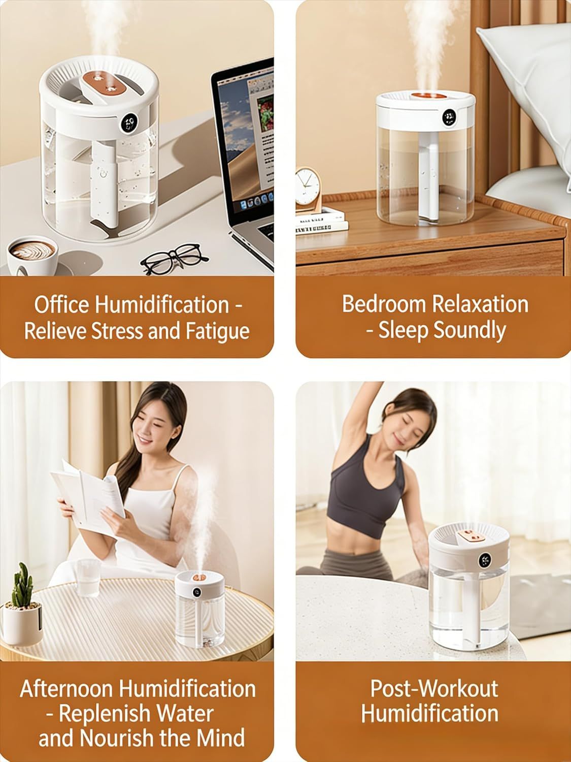 Green 2L Dual-Spray Ultrasonic Humidifier and Air Diffuser with Night Light - USB Powered, Quiet Operation, Smart Digital Display & Real-Time Humidity Sensor