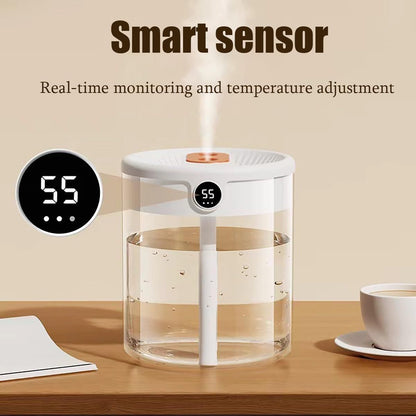Pink 2L Dual-Spray Ultrasonic Humidifier and Air Diffuser with Night Light - USB Powered, Quiet Operation, Smart Digital Display & Real-Time Humidity Sensor