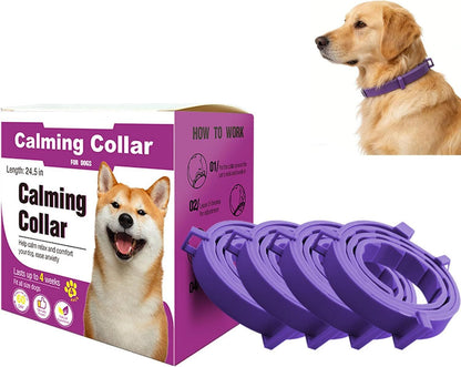 Purple Pet Calming Collar 4 Pack (63cm) - Waterproof Silicone Dog Collar Custom Fit for All Breeds - Anxiety Relief & Stress Reduction