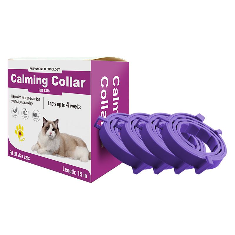Purple Pet Calming Collar 4 Pack (38cm) - Waterproof Silicone Cat Collar Custom Fit for All Breeds - Anxiety Relief & Stress Reduction