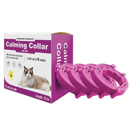Pink Pet Calming Collar 4 Pack (38cm) - Waterproof Silicone Cat Collar Custom Fit for All Breeds - Anxiety Relief & Stress Reduction
