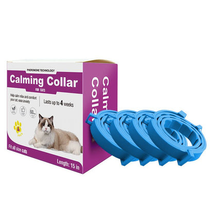 Blue Pet Calming Collar 4 Pack (38cm) - Waterproof Silicone Cat Collar Custom Fit for All Breeds - Anxiety Relief & Stress Reduction