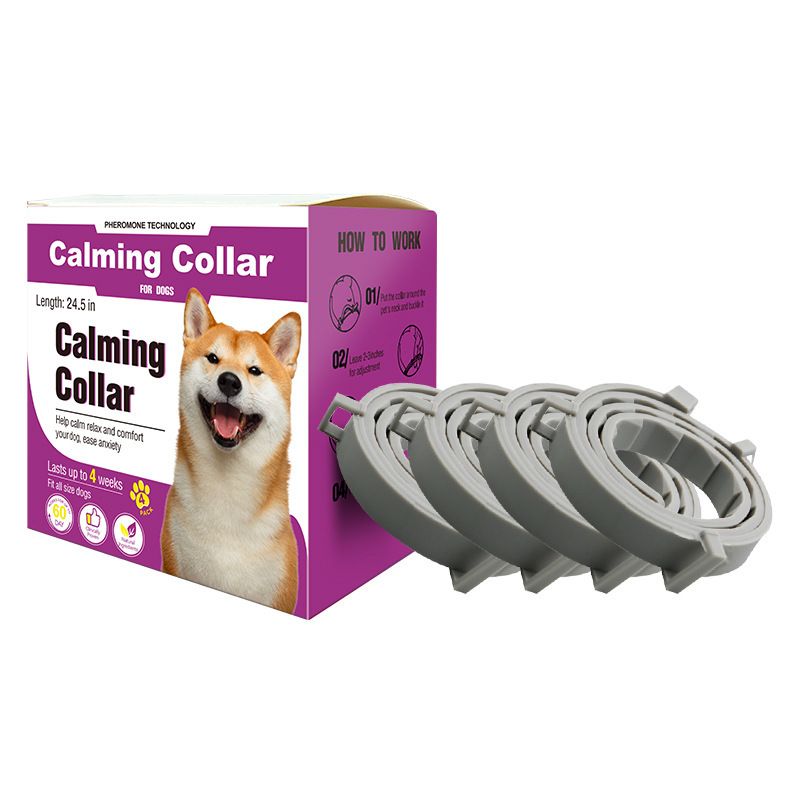 Grey Pet Calming Collar 4 Pack (63cm) - Waterproof Silicone Dog Collar Custom Fit for All Breeds - Anxiety Relief & Stress Reduction