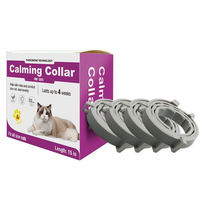 Grey Pet Calming Collar 4 Pack (38cm) - Waterproof Silicone Cat Collar Custom Fit for All Breeds - Anxiety Relief & Stress Reduction