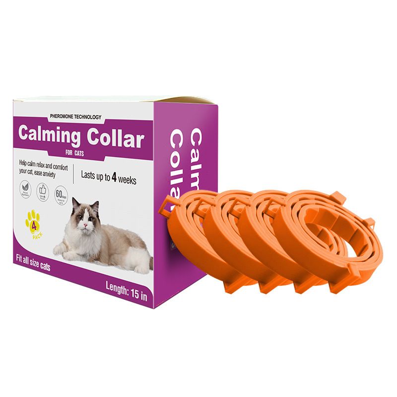 Orange Pet Calming Collar 4 Pack (38cm) - Waterproof Silicone Cat Collar Custom Fit for All Breeds - Anxiety Relief & Stress Reduction