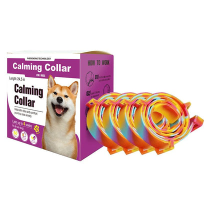 Colorful Pet Calming Collar 4 Pack (63cm) - Waterproof Silicone Dog Collar Custom Fit for All Breeds - Anxiety Relief & Stress Reduction