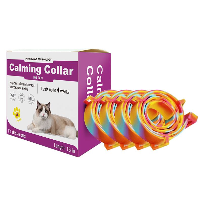 Colorful Pet Calming Collar 4 Pack (38cm) - Waterproof Silicone Cat Collar Custom Fit for All Breeds - Anxiety Relief & Stress Reduction