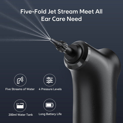 E30 Professional Electric Ear Irrigation and Ear Wax Removal Kit - Type-C Charging, 4 Pressure Levels, 200ML Tank & 10 Specialized Nozzles(9pcs 1-hole Nozzles & 1pcs 5-hole Nozzle)