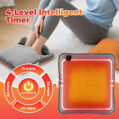 Grey Portable Versatile USB Electric Foot Warmer + Heated Seat Pad Set with 4 Temp Levels & 4 Auto-Shutoff Timer - Soft Fleece Washable Heating Mat