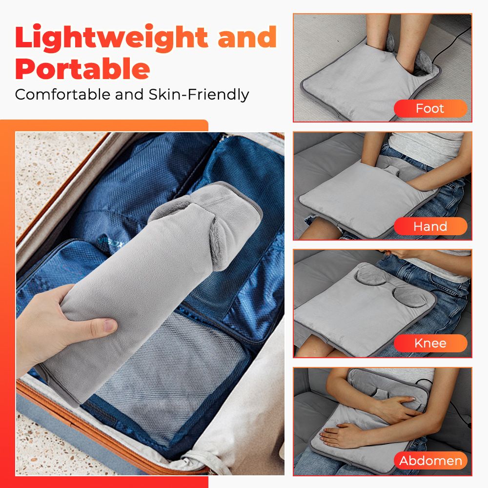 Grey Portable Versatile USB Electric Foot Warmer + Heated Seat Pad Set with 4 Temp Levels & 4 Auto-Shutoff Timer - Soft Fleece Washable Heating Mat