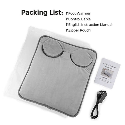 Grey Portable Versatile USB Electric Foot Warmer with 4 Temp Levels & 4 Auto-Shutoff Timer - Soft Fleece Washable Heating Mat