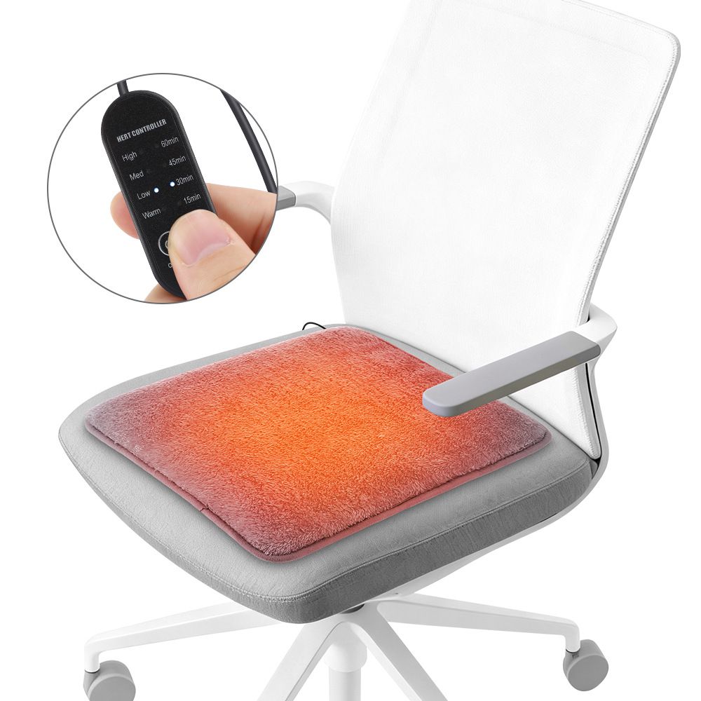 Grey Portable Versatile USB Electric Heated Seat Pad with 4 Temp Levels & 4 Auto-Shutoff Timer - Soft Fleece Washable Heating Mat