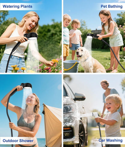 Portable Camping Shower Pump, 6000mAh Rechargable Outdoor Shower Set with 4-Mode Camping Light, 3 Spray Modes & Digital Display, IPX8 Waterproof Pump for Hiking, Travel, Car, Pet