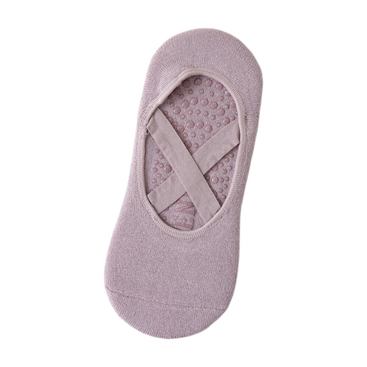 5-Pair Purple Premium Non-Slip Yoga & Pilates Socks with Elastic Cross-Straps - Breathable Cotton Ballet-Style High Grip Socks
