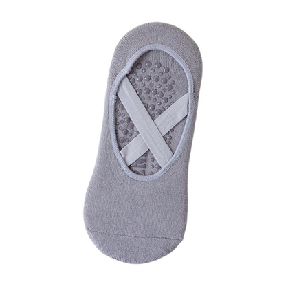 5-Pair Blue & Grey Premium Non-Slip Yoga & Pilates Socks with Elastic Cross-Straps - Breathable Cotton Ballet-Style High Grip Socks