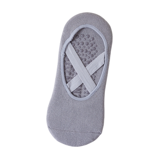 5-Pair Blue & Grey Premium Non-Slip Yoga & Pilates Socks with Elastic Cross-Straps - Breathable Cotton Ballet-Style High Grip Socks