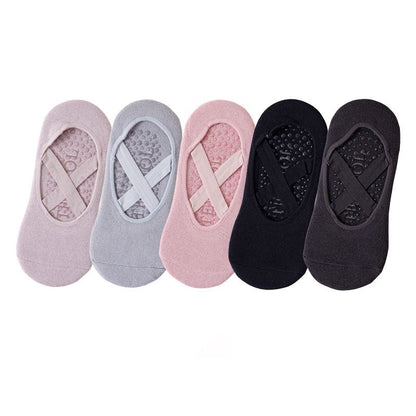 5-Pair Premium Non-Slip Yoga & Pilates Socks with Elastic Cross-Straps - Breathable Cotton Ballet-Style High Grip Socks (5-Colors)