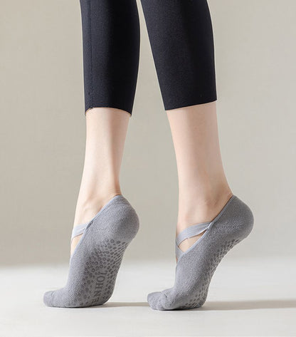 5-Pair Premium Non-Slip Yoga & Pilates Socks with Elastic Cross-Straps - Breathable Cotton Ballet-Style High Grip Socks (5-Colors)