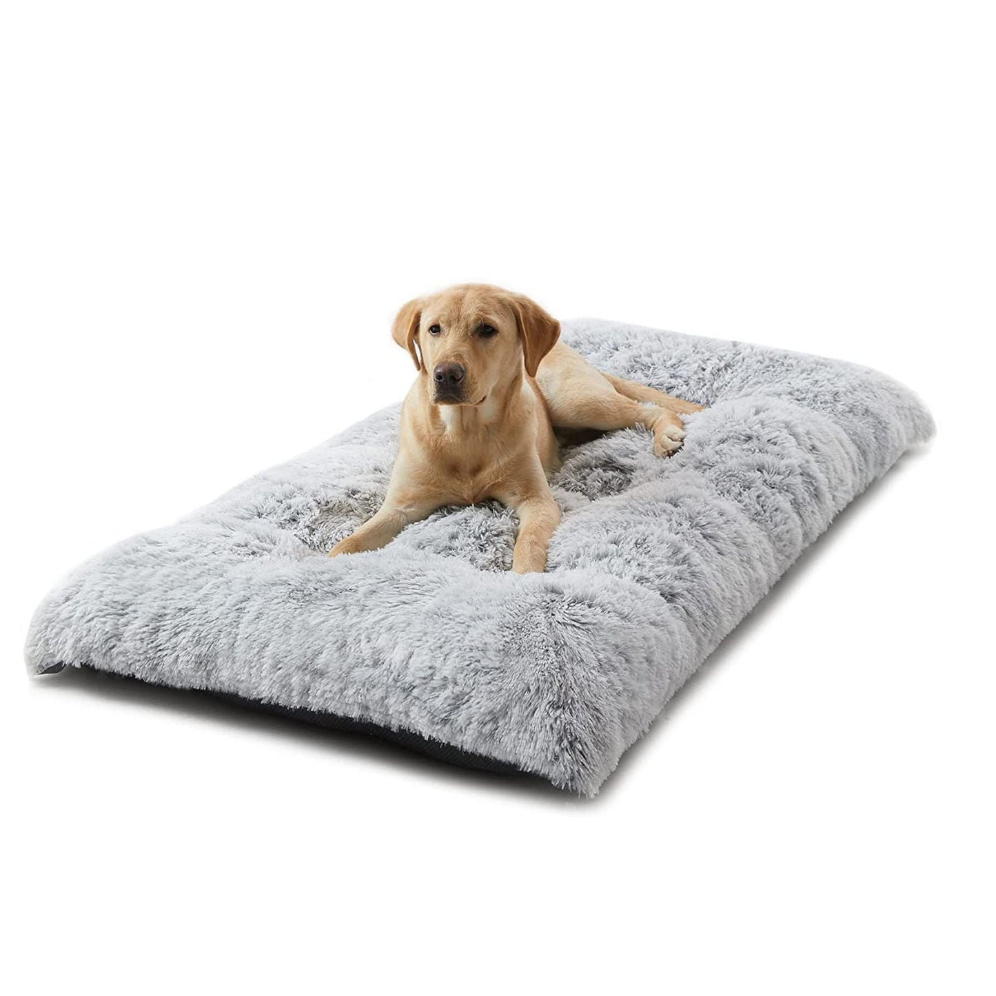 95 x 65 CM Winter Long Plush Dog Bed for Large Dogs - 10CM Thickened Fluffy Faux Fur Pad - Calming Anti Anxiety Pet Cushion with Non-Slip Bottom, Removable & Washable Heavy Duty Bedding, Grey XL Size