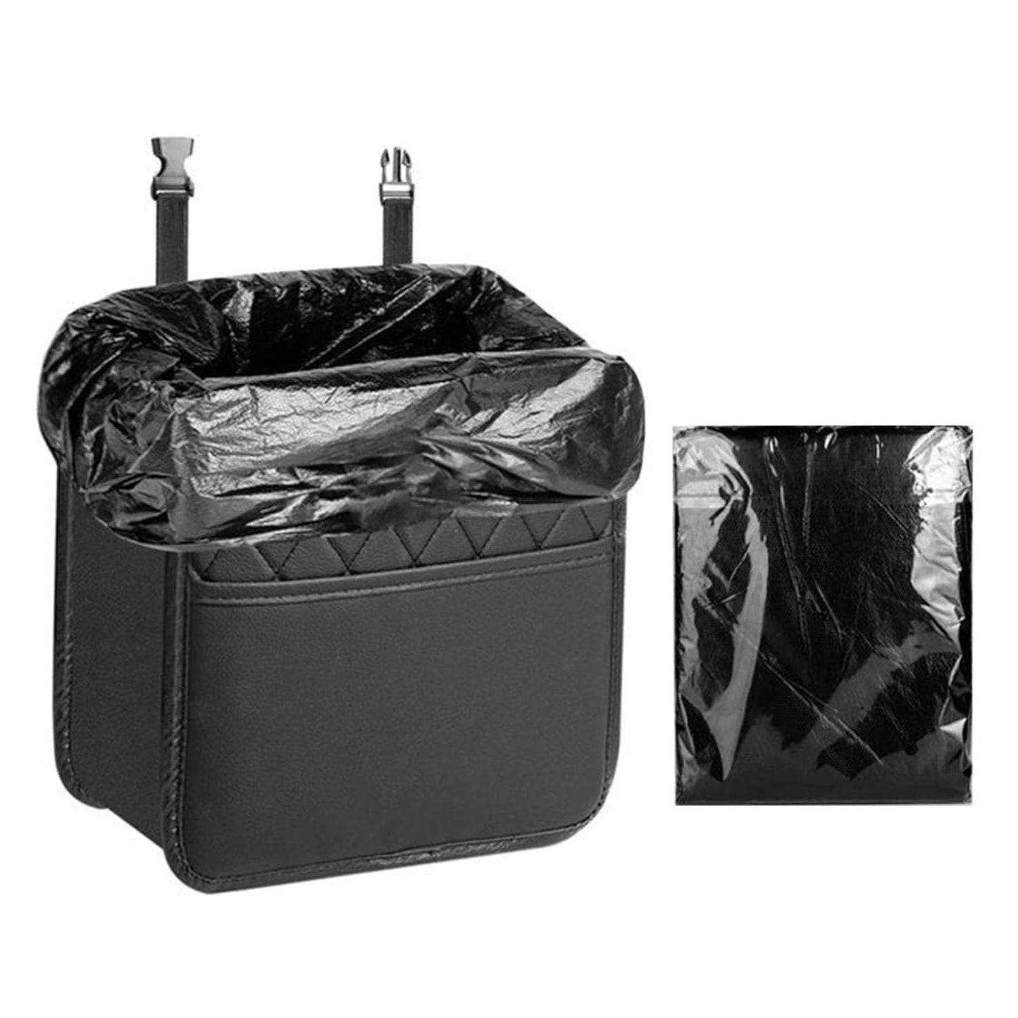 2-Pack Car Seat Back Organiser and Trash Can with 100 Trash Bags Multiple Pocket Bottle Holder - Waterproof Leather, 25 x 25 x 8 CM Multi Purpose Hanging Storage