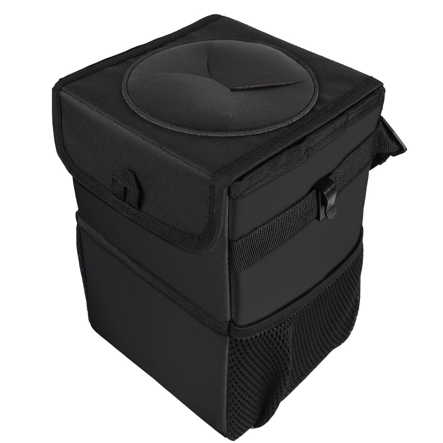 Waterproof Foldable Car Trash Can and Organiser with Dual Side Pockets & Odour Control Lid - 25x16x15 CM Durable Oxford Leak Proof Waste Bin for Travel Camping