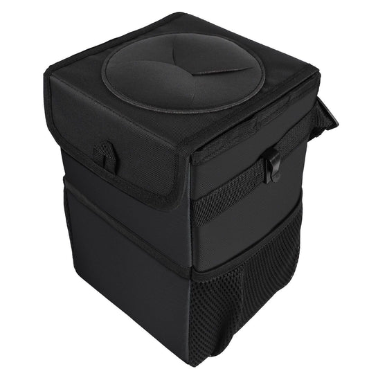 Waterproof Foldable Car Trash Can and Organiser with Dual Side Pockets & Odour Control Lid - 25x16x15 CM Durable Oxford Leak Proof Waste Bin for Travel Camping