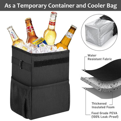 Waterproof Foldable Car Trash Can and Organiser with Dual Side Pockets & Odour Control Lid - 25x16x15 CM Durable Oxford Leak Proof Waste Bin for Travel Camping